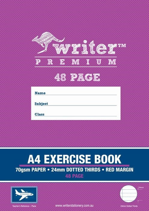Writer Exercise Book Premium A4 48-page 24mm Dotted Thirds + Margin Plane (Pack 20)