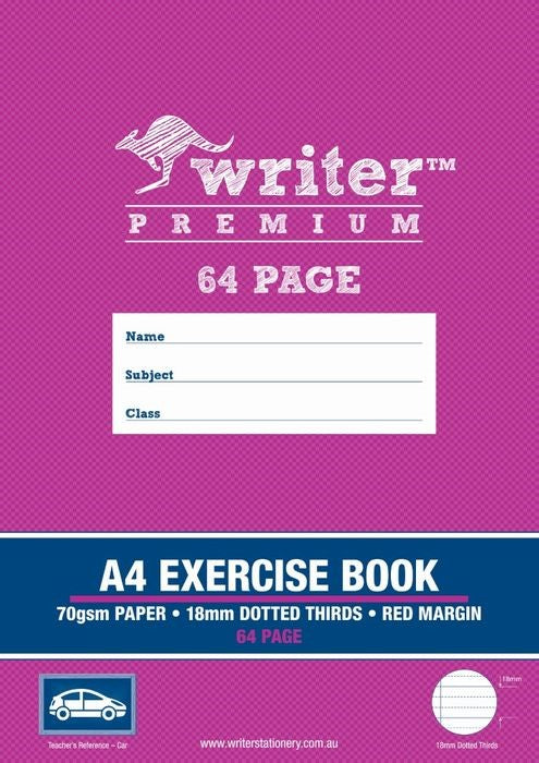 Writer Exercise Book Premium A4 64-page 18mm Dotted Thrids + Margin Car (Pack 20)