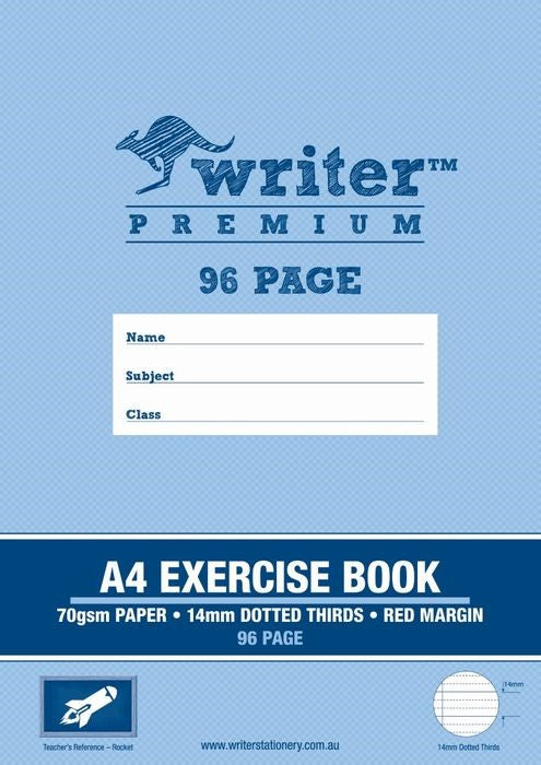 Writer Exercise Book Premium A4 96-page 14mm Dotted Thirds + Margin Rocket (Each)