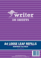 Writer Loose Leaf Reinforced Refills A4 7mm Ruled PK100 (Each)