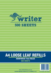 Writer Loose Leaf Reinforced Refills A4 7mm Ruled PK500 (Each)