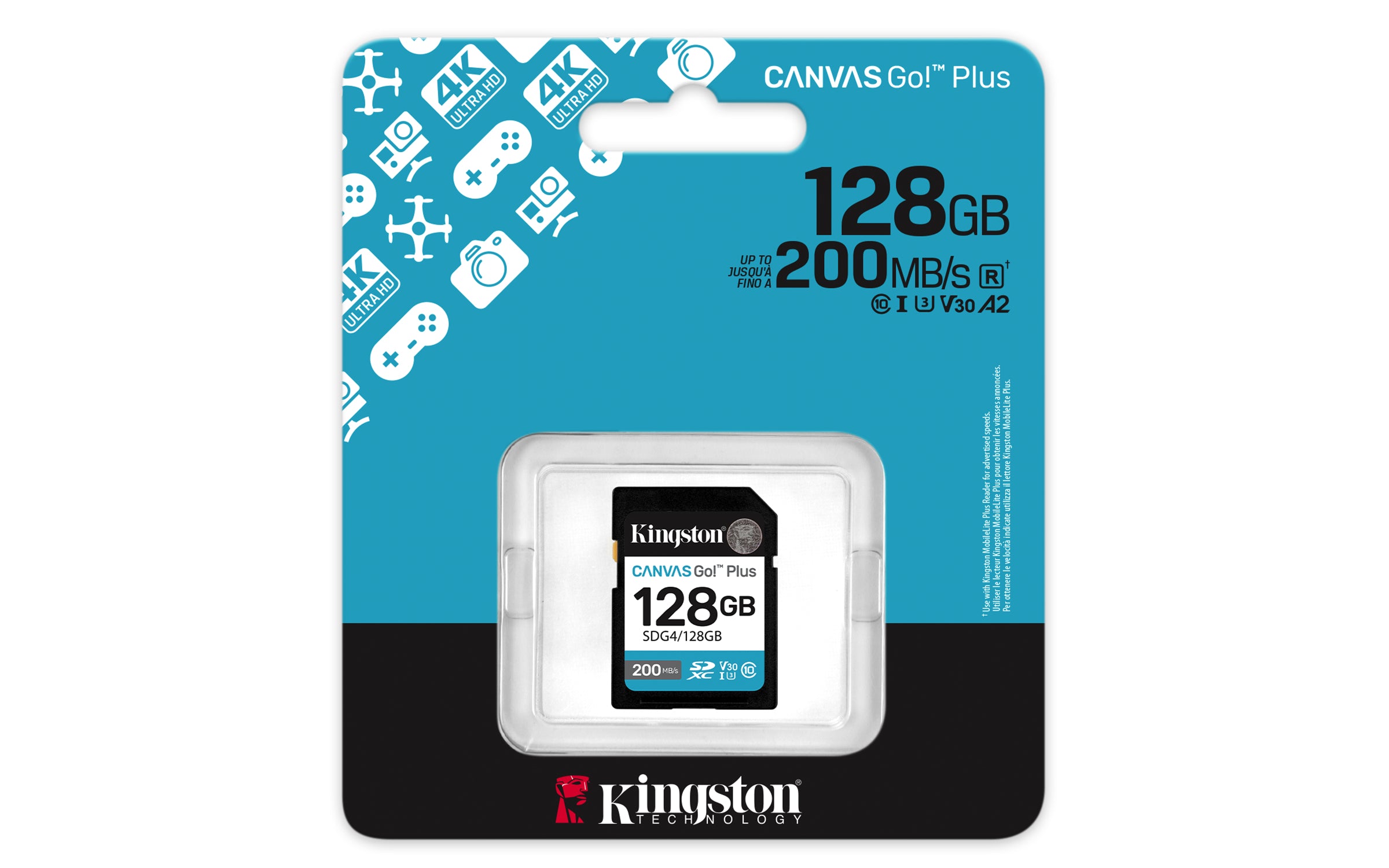 Kingston Technology Canvas Go! Plus 128GB SDXC Canvas Go Plus Gen4 200MB/s C10 UHS-I U3 V30