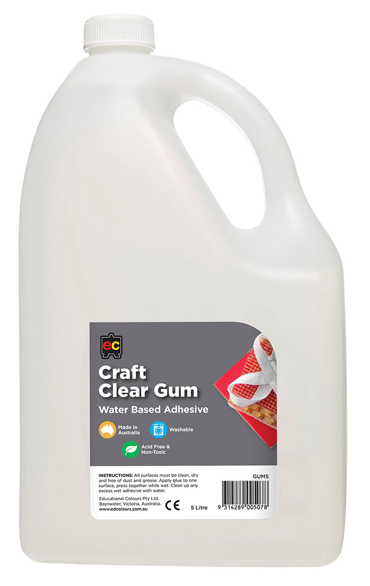 Glue Craft Clear Gum Water Based 5L (Each)