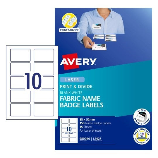 Avery Label Events & Branding L7427 Fabric Name Badge 10 Up 88x52mm PK15 (Each)