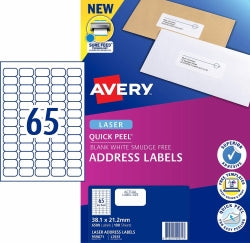 Avery Label Laser L7651 Address 65UP White PK100 (Each)
