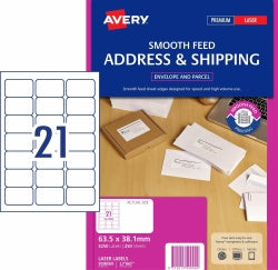 Avery Label 63.5x38.1mm L7160 Smooth Feed Address 21UP PK250 (Each)