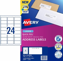 Avery Label Laser L7159 Address 24UP White PK100 (Each)