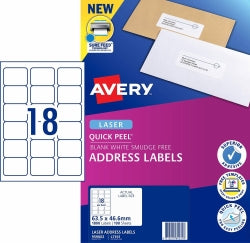Avery Label Laser L7161 Address 18UP White PK100 (Each)