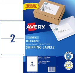Avery Label L7168 199.6x143.5mm Shipping 2UP White PK100 (Each)