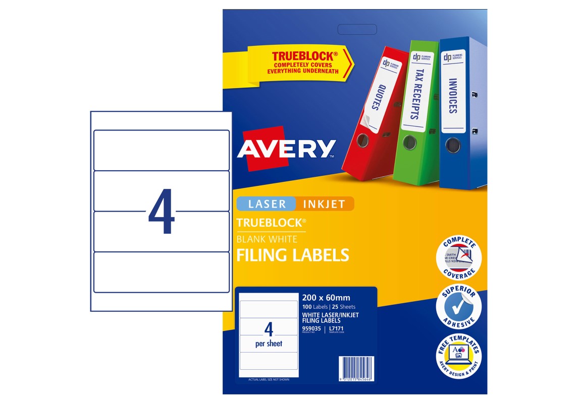 Avery Label Laser L7171 L/ARCH 4UP 959035 PK25 (Each)