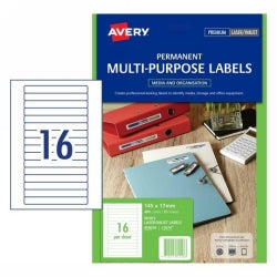Avery Label L7674 145x17mm MULTI-PURPOSE 16UP White PK25 (Each)