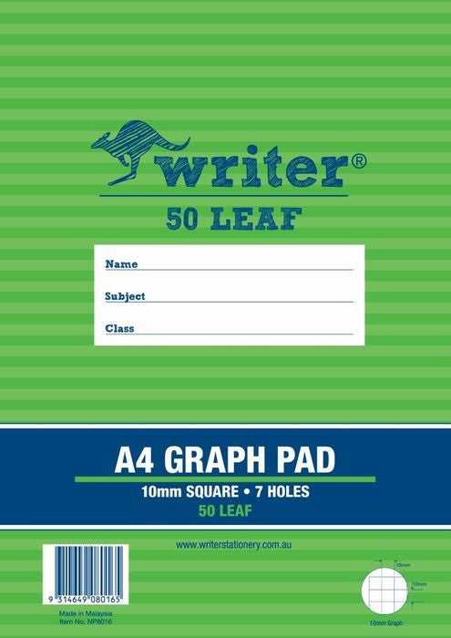 Writer Graph Pad A4 10mm 50 Leaf 7 Hole (Each)