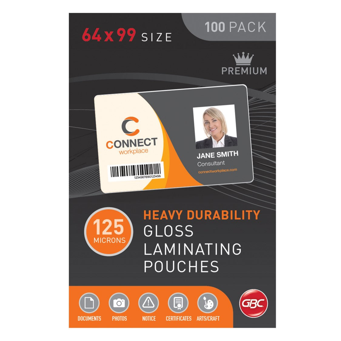 GBC Laminating Pouch 64x99mm 125 Micron Gloss (Each)