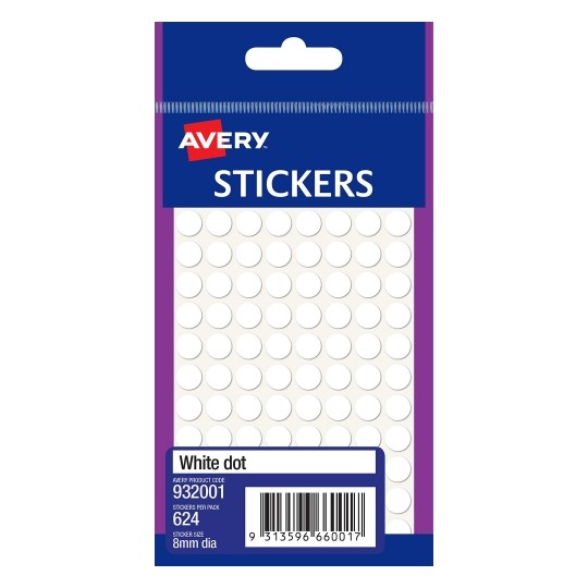 Avery Label F/P 8mm White Dot 932001 PK10 (Each)