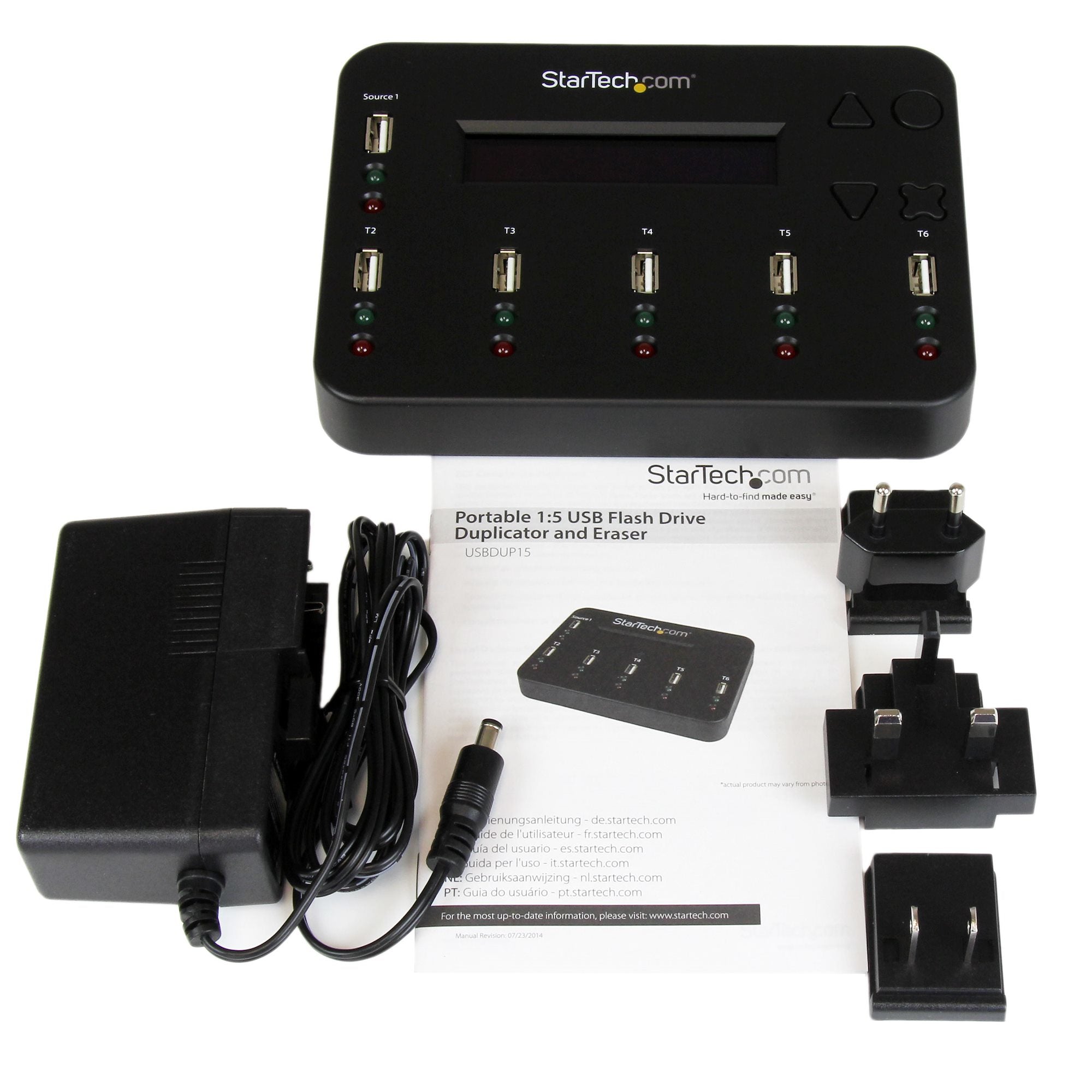 StarTech.com Standalone 1 to 5 USB Thumb Drive Duplicator and Eraser, Multiple USB Flash Drive Copier, System and File and Whole-Drive Copy at1.5 GB/min, Single and 3-Pass Erase, LCD Display - TAA