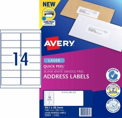 Avery Label Laser L7163 Address 14UP White PK100 (Each)