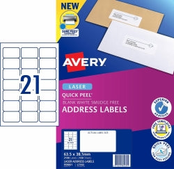 Avery Label Laser L7160 Address 21UP White PK100 (Each)