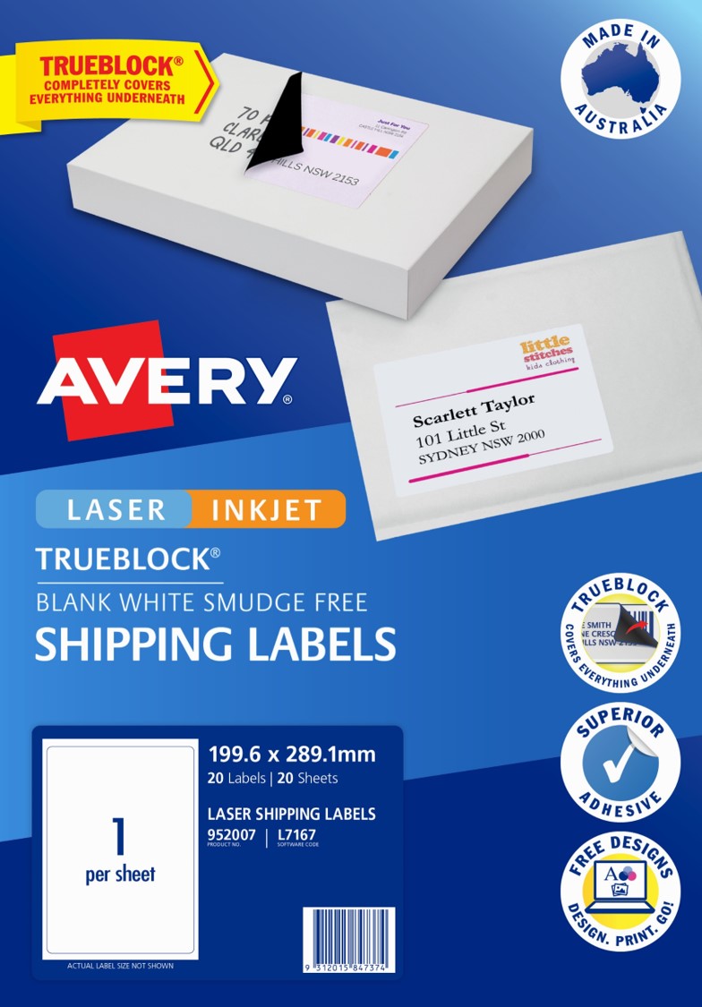 Avery Label Laser L7167 Retail Pk 1UP 952007 PK20 (Each)