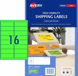 Avery Label L7162FG Shipping Hi Vis Fluoro Green 16UP 25 Shts (Each)