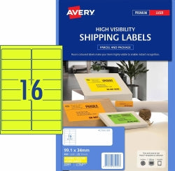 Avery Label L7162FY Shipping Hi Vis Fluoro Yellow 16UP 25 Shts (Each)