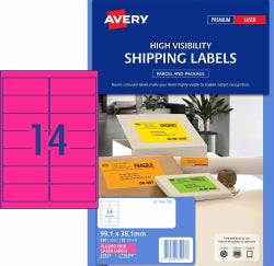 Avery Label L7163FP Shipping Hi Vis Fluoro Pink 14UP 25 Shts (Each)
