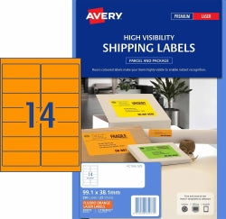 Avery Label L7163FO Shipping Hi Vis Fluoro Orange 14UP 25 Shts (Each)