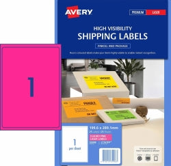 Avery Label L7167FP Shipping Hi Vis Fluoro Pink 1UP 25 Shts (Each)