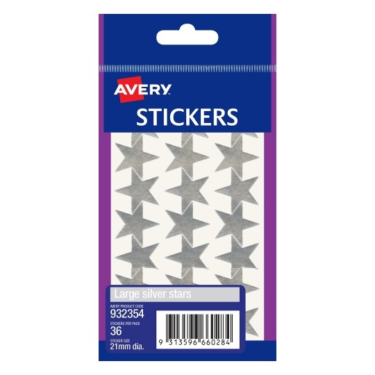 Avery Label F/P Stars Silver Large 932354 (Pack 10)