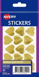Avery Stickers Hearts Medium Permanent Gold PK30 Hs (Pack 10)