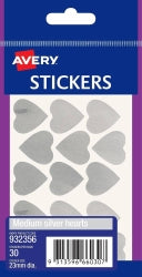 Avery Stickers Hearts Medium Permanent Silver PK30 Hs (Pack 10)
