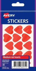 Avery Stickers Hearts Medium Permanent Red PK30 Hs (Pack 10)