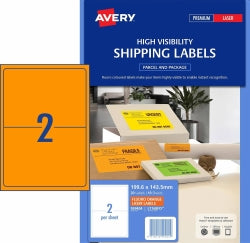 Avery Label L7168FO Shipping Hi Vis Fluoro Orange 2UP 10 Shts (Each)