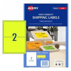 Avery Label L7168FY Shipping Hi Vis Fluoro Yellow 2UP 10 Shts (Each)