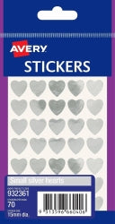 Avery Stickers Hearts Small Permanent Silver PK70 Hs (Pack 10)