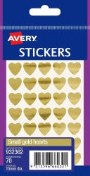 Avery Stickers Hearts Small Permanent Gold PK70 Hs (Pack 10)