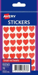 Avery Stickers Hearts Small Permanent Red PK70 Hs (Pack 10)