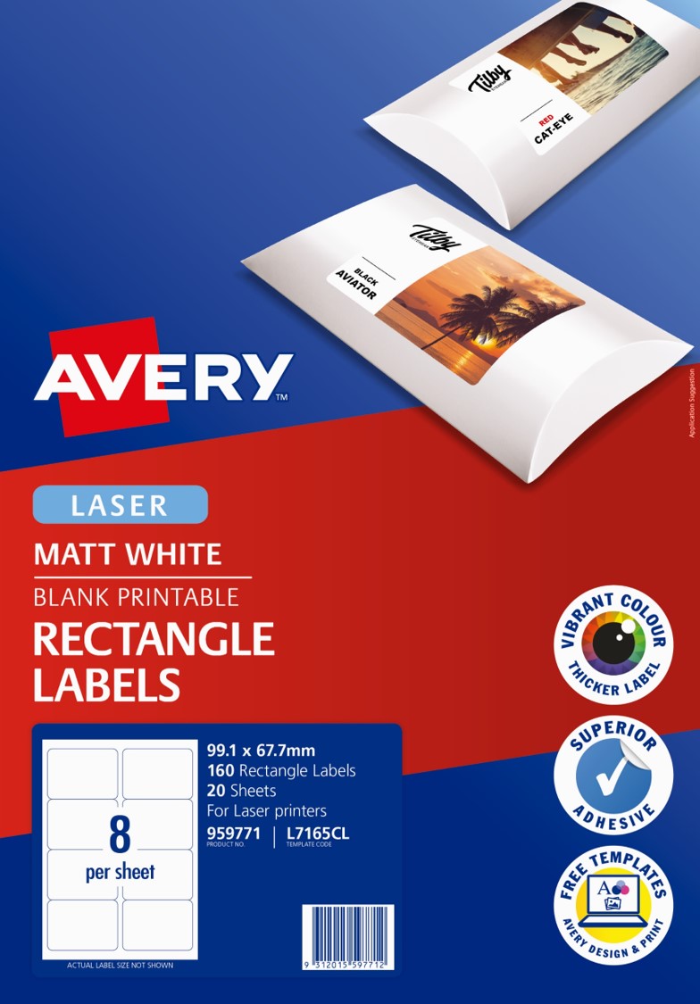 Avery Label Col Laser L7165CL Address Matt White 8UP PK20