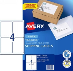 Avery Label L7169 99.1x139mm Shipping 4UP White PK100 (Each)