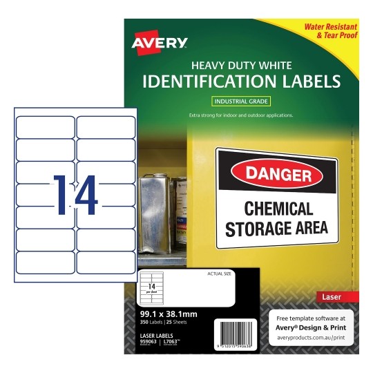 Avery Label Laser L7063 Address H/DUTY 99.1x38.1 14UP PK25 (Each)