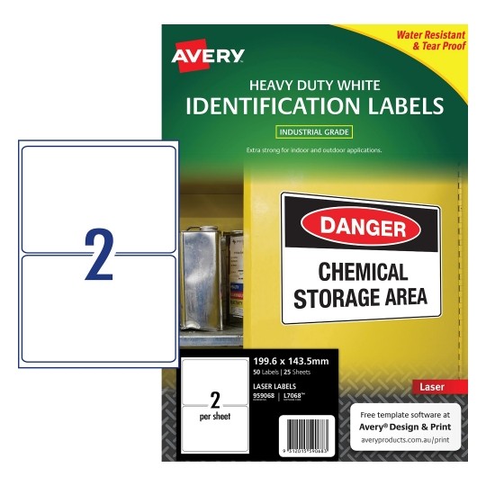 Avery Label Laser L7068 Ship H/DUTY 199.6x143.5 2UP PK25