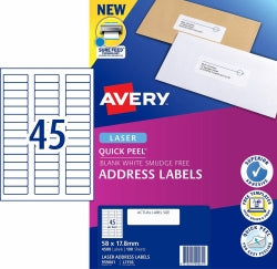 Avery Label Laser L7156 Address 45UP White PK100 (Each)