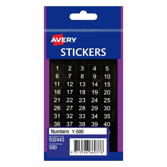 Avery Label F/P Numbers 1-500 932443 (Pack 10)