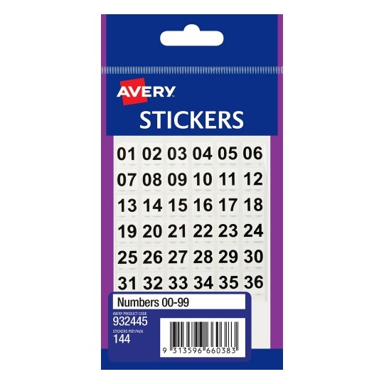 Avery Label F/P 00-99 Numbers 932445 (Pack 10)