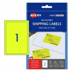 Avery Label L7175FY A6 105x148mm Shipping Fluoro Yellow PK20 (Each)