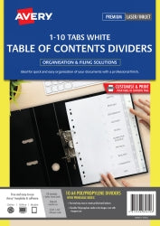 Avery Dividers A4 L7411-10M PP White Printed 1-10 (Each)