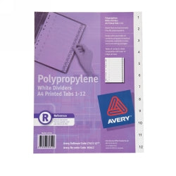Avery Dividers A4 L7411-12M PP White Printed 1-12
