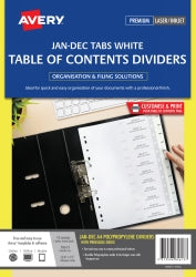 Avery Dividers A4 L7411-12M PP White Printed JAN-DEC (Each)