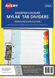 Avery Dividers A4 Mylar Rainbow Printed 1-10