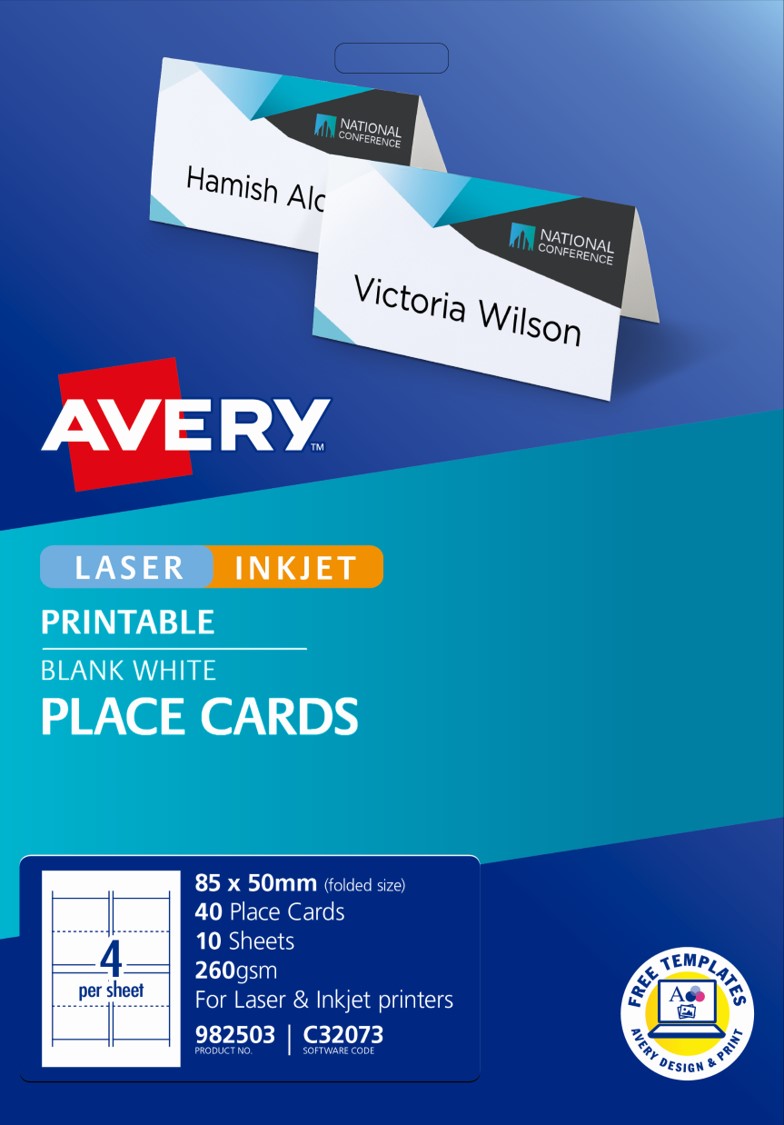Avery Placecards Printable Folded 85x50mm C32073 10 Sht 4UP White (Each)
