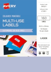 Avery Label 63.5x24 Rectangular Laser 16UP Sky Blue PK160 (Each)